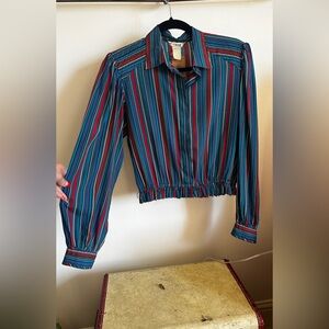 Jack Mulqueen vintage striped button up silk blouse